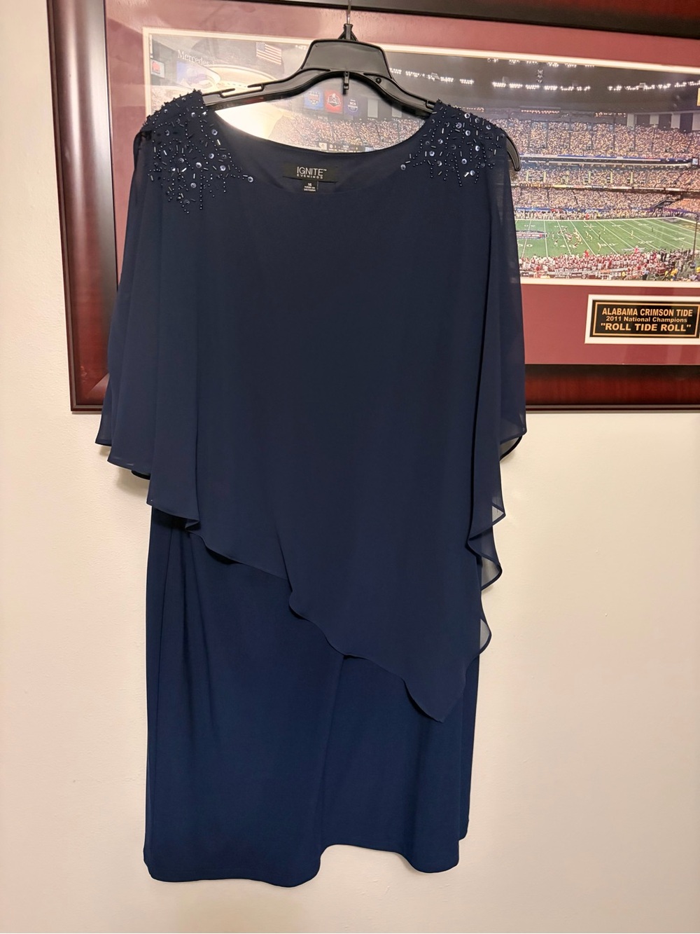Ignite Navy Beaded Capelet Wedding Dress for Women